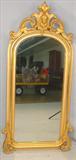 168 - Gold leaf, Victorian, Hanging Mirror with carved crown, 53.5in. tall, 25.25in. wide