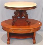 171 (T) - Walnut, Victorian, Oval, Marble top, Coffee Table; 170 (B) - Mahogany, Empire Revival, Coffee Table with drawer