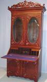 201 - Mahogany, Fiddle-backed, Drop-front Secretary with oval door panels (open)