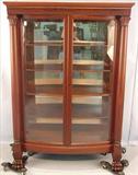 203 - Mahogany, Empire, Bow-front China Cabinet with claw feet