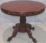 212 - Round, Mahogany, Federal-style, Parlor Table with acanthus-carved base