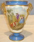 226 - Hand-painted, Old Paris Vase with Devil surmounts, 12in. tall