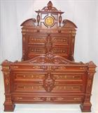 250 - 2-pc., Rosewood, Victorian Bedroom Suite with bronze plaque and beautiful gold incising, attr. to Allen & Bros.