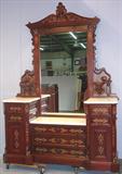 250 - 2-pc., Rosewood, Victorian Bedroom Suite with bronze plaque and beautiful gold incising, attr. to Allen & Bros. (dresser)
