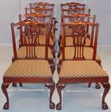 113 - Set of 8 Mahogany, Chippendale Dining Room Chairs with ball & claw feet and composition upholstery seats