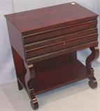 182 - Mahogany, Empire Sewing Stand with two drawers and scroll feet