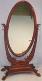 196 - Federal, Mahogany Cheval Mirror with dolphin-carved yoke, ca. 1810