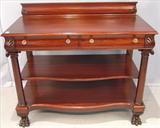 197 - Mahogany, Empire Server with claw feet, bottom shelf and two drawers, 41in. tall, 46.5in. wide, 22in. deep
