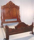129 - Solid Walnut, Victorian, Rococo Queen-sized Bed, 87in. tall, 63in. wide