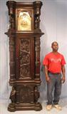371 - Monumental, Carved Oak, 5-tube Grandfather Clock with elite movement, 9ft. tall, 3ft. wide