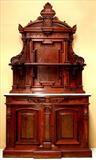 386 - Burl Walnut, Renaissance, Marble top Sideboard, attr. to Thomas Brooks, 8ft. 4in. tall, 4ft. 6in. wide