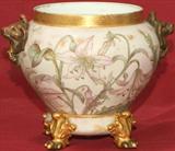397 - 2-part, Hand-painted, Limoges Jardinière with claw feet and lions' heads