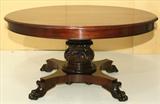 401 - Mahogany, Empire, Banquet Table with acanthus-carved pedestal and claw feet, 60in. wide, 13ft. 4in. long (5, 20in. leaves)