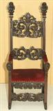 403 - Monumental, Pierce-carved, Throne Chair with red seat, approx. 6ft. tall