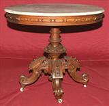 409 - Thomas Broooks, Walnut, Marble top Parlor Table