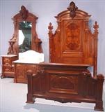444 - 3-pc., Mitchell & Rammelsberg, Walnut, Victorian Bedroom Suite, signed