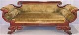 446 - Federal, Mahogany, Sofa with cornucopia-carved arms and feather-carved feet, 77in. long, ca. 1810