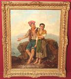 451 - 19th Century, Oil on Canvas of young gypsy lovers, artist signed, 30x36in.