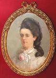 453 - 19th Century, Pastel on Canvas of young lady with rose