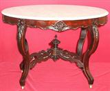 462 - Rosewood, Oval, Marble top, Parlor Table, attr. to P. Mallard, 30in. tall, 44in. wide, 30in. deep