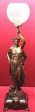 488 - Rare, Pair of large, Bronze, Figural Torchiere Lamps with marble and bronze bases, signed Gregoire, 37in. tall (right)