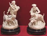 494 - Pair of 19th Century, Sevres Bisquit Figural Hunters on cobalt & gilt bases, 21in. tall, 15in. long