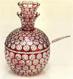 499 - Rare, 19th Century, Ruby cut-to-clear, 4pc. Punch Bowl with ladle