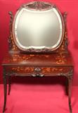 506 - Art Nouveau, Carved Mahogany, Vanity with satinwood marquetry inlay in the manner of Marjorelle