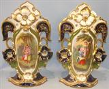 705 - Large, Pair of Old Paris Vases with hand-painted scenes of children and landscapes, 18in. tall, 11in. wide, ca. 1860