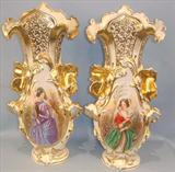 706 - Large, Pair of Old Paris Portrait Vases with gold leafing, 21in. tall, 10in. wide, ca. 1860