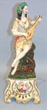 707 - Old Paris Perfumer with rare gypsy man playing guitar, 12in. tall, ca. 1860