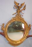 1504 - Large, Federal Convex Mirror with eagle and cherub figures, originally from Hamilton Hall in Columbus, MS, 49x35in.
