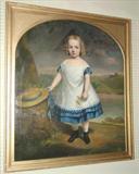 1506 - Victorian, Oil on Canvas of little girl in a period setting with blonde curls, 46x41in., ca. 1850