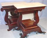 709 - Matching Pair of Mahogany, Empire, Marble top, Pier Tables, ca. 1840