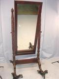 710 - 19th Century, Federal-style, Cheval Mirror with acanthus-carved posts and claw feet
