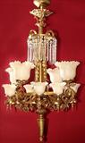 515 - Gilt Bronze, Victorian Gasolier with Fluted Art glass shades