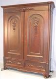 454 - 19th Century, Rosewood Armoire with fitted interior and rosewood-grained back, 7.5ft. tall, 6ft. wide