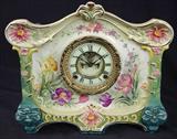 24 - Ansonia China Clock, LA Croix, Royal Bonn Case, not running, 12in. T, 14in. W