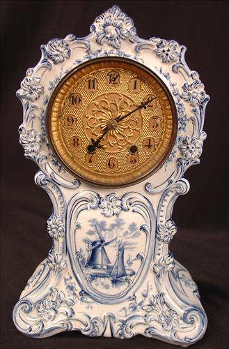 29 - Gilbert Delft Clock, 13in. T, 8in. W, ca. 1898, good condition