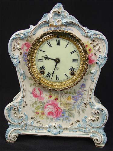 35 - Ansonia Royal Bonn China Clock, LA Clair, 13in. T, 9in. W