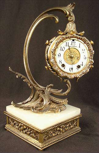33 - Unusual Seth Thomas Metal and Onyx Clock 15in. T, 9in. W, good condition