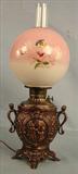 38 - Victorian Brass Lamp with cherubs on side, 24in. T, 9in. W