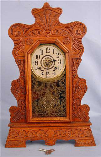 60 - New Haven Oak Shelf clock, 24in. T, 15in. W, good condition