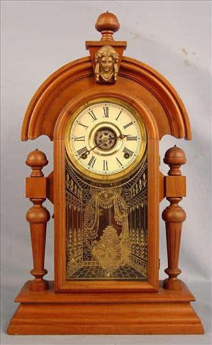 65 - Ingraham Walnut shelf clock, 23in. T, 14in. W
