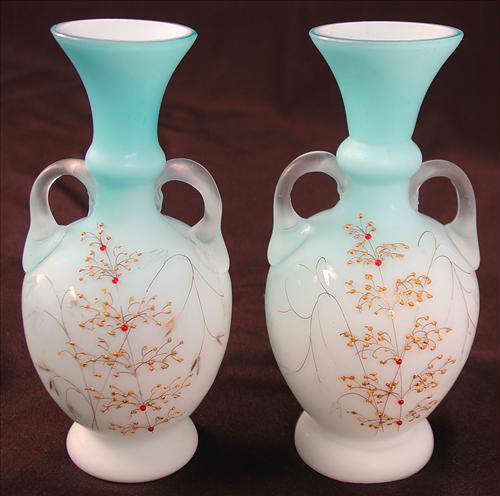 87 - Pair of Satin Glass Vases, 8in. T, 4in. W