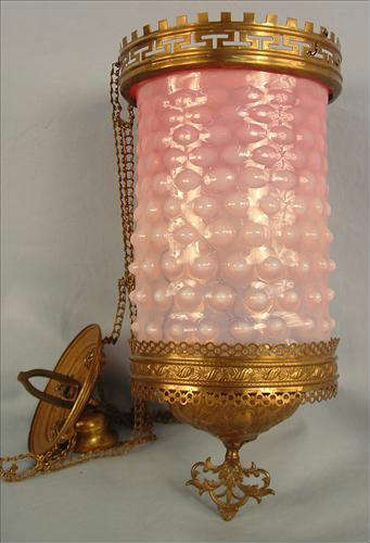 101 - Pink Hobnail Hanging Victorian Light Fixture.