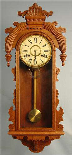 139 - Ansonia Oak Isabella Clock, 40in. T, 16in. W