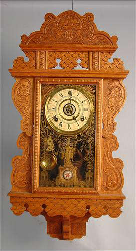 145 - Welch Eclipse Oak Clock, 29in. T, 14in. W