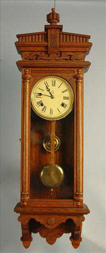 150 - Waterbury Halifax Oak Clock, 33in. T, 10in. W