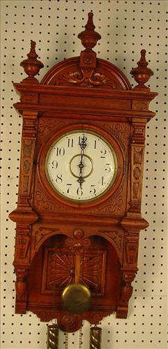153 - Waterbury Study # 4 Oak Wall Clock, 36in. T, 15in. W